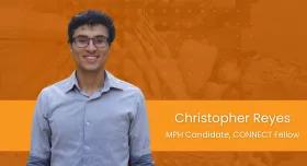 Headshot of Chris Reyes on an orange background