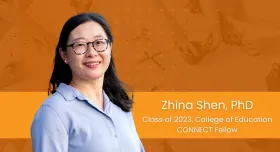 Graphic with a headshot of Zhina Shen