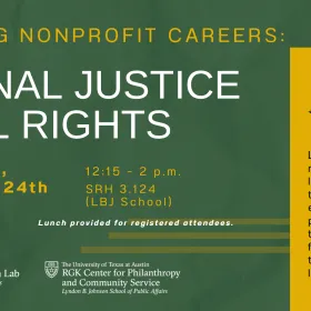 A green and yellow graphic with details about the event.