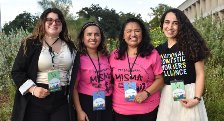 Group photo of Larissa, Geraldine, and two guest speakers.